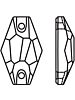 Hexagon Aufnähstrass flach 2 Loch 28x17mm Jet